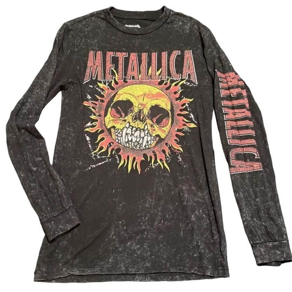 Metallica Long Sleeve Sun Skull Pushead Acid Wash Shirt Size Medium